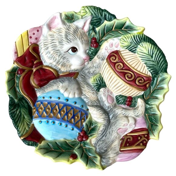 Fitz and Floyd Kristmas Kitty Plate: Vintage Christmas Cat Decor - Picture 2 of 3